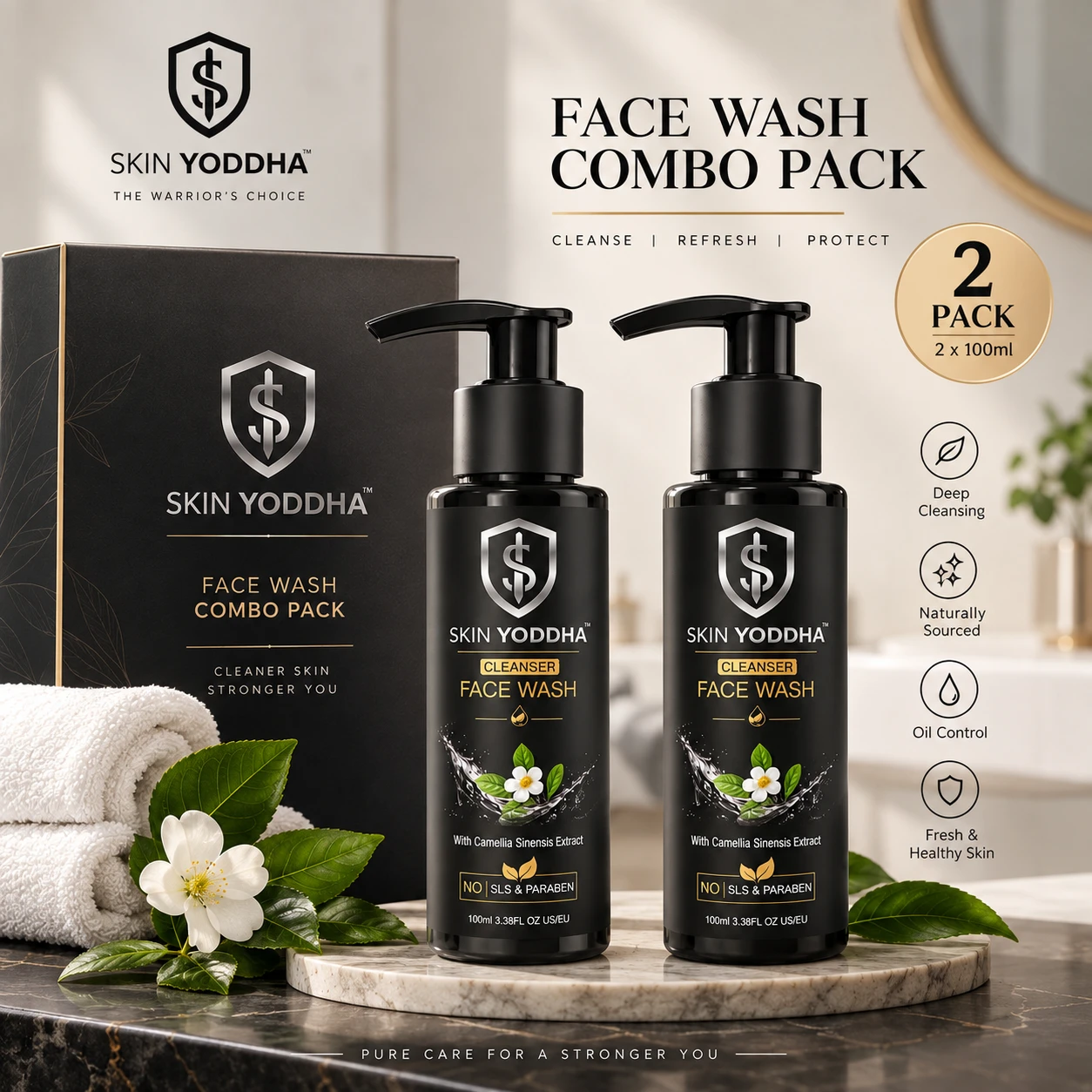 Skin Yoddha Camellia Cleanser Face Wash – Duo Combo (Pack of 2) view 1