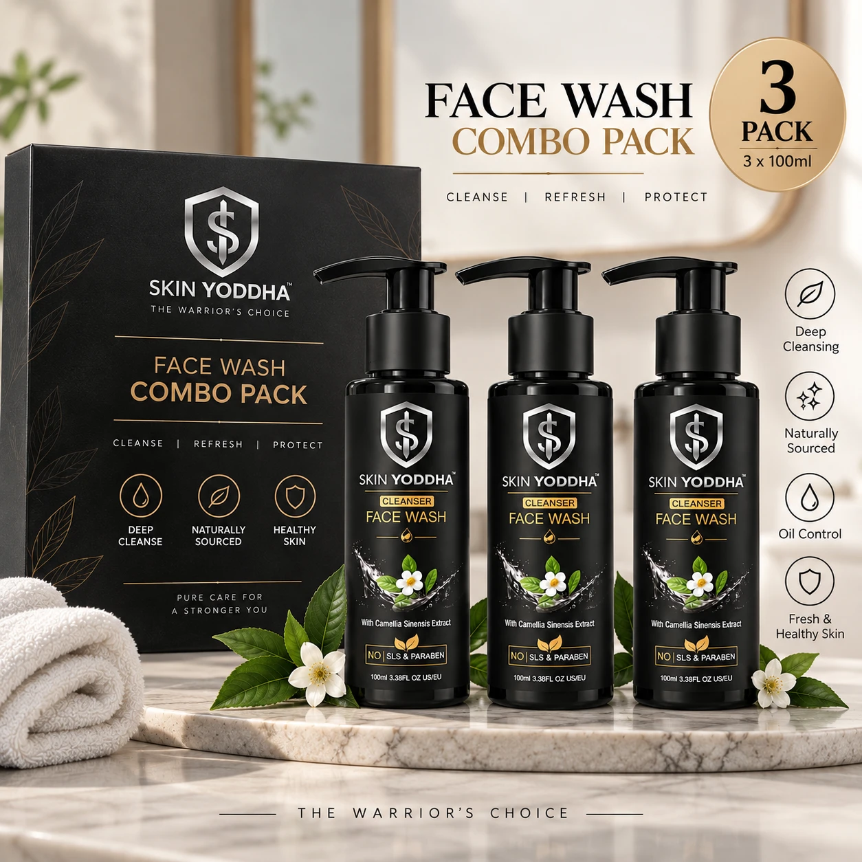 Skin Yoddha Camellia Cleanser Face Wash – Trio Combo (Pack of 3) view 1